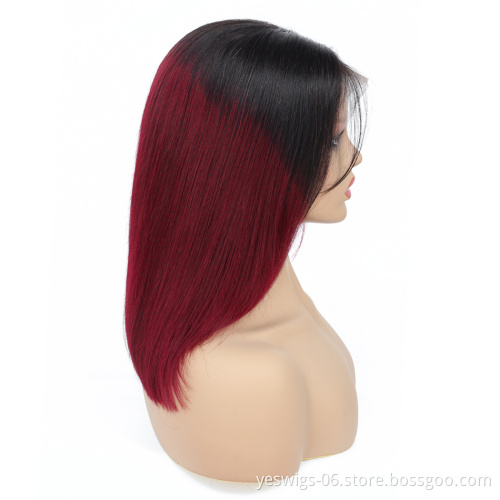 Yeswigs Wholesale Colorful Bob Wig 1b/99j Short Bob Cut Brazilian Human Hair Lace Front Wigs for Black Women Full and Thick Ends